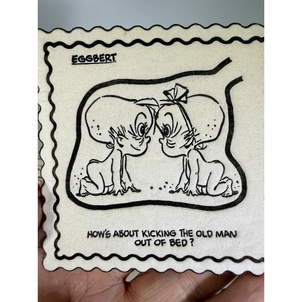 Vintage Eggbert Humorous Baby Cartoon Cocktail Napkins Set Of 15 Scalloped Edge